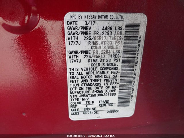 Nissan ROGUE SV 2017 JN8AT2MT3HW395560 Image 9
