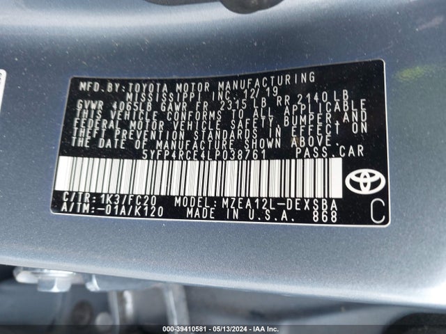 Toyota COROLLA SE 2020 5YFP4RCE4LP038761 Image 9