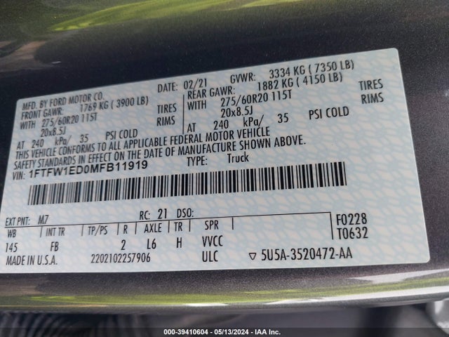 Ford F-150 Xlt 2021 1FTFW1ED0MFB11919 Image 9