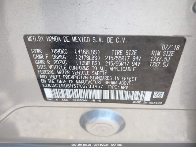 Honda HR-V LX 2019 3CZRU6H37KG700457 Image 9