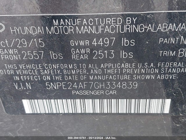 Hyundai SONATA SE 2016 5NPE24AF7GH334839 Image 9