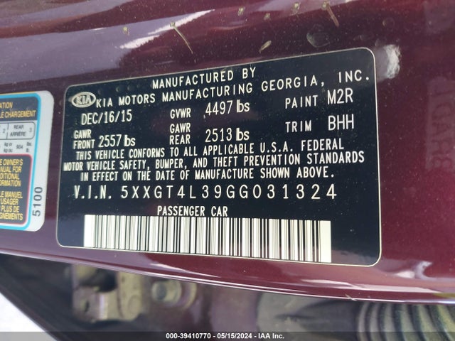 KIA Optima Lx 2016 5XXGT4L39GG031324 Image 9
