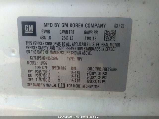 Chevrolet Trax Awd Lt 2022 KL7CJPSM9NB533797 Image 9