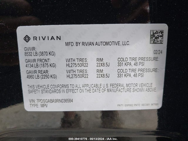 Rivian R1s Adventure Quad Motor Large Pack 2024 7PDSGABA9RN036584 Image 9