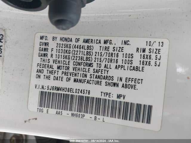 Honda CR-V LX 2014 5J6RM4H38EL024578 Image 9