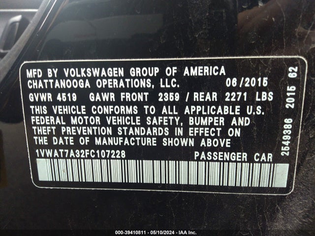 1VWAT7A32FC107228 Volkswagen Passat 1.8t Limited Edition