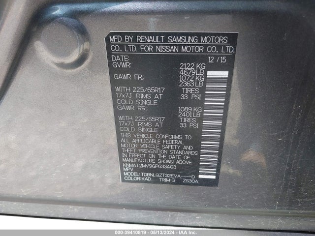 Nissan ROGUE SV 2016 KNMAT2MV9GP633403 Image 9