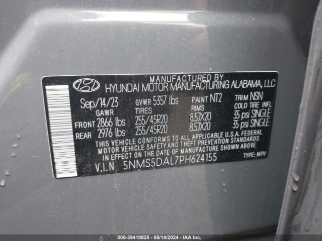 5NMS5DAL7PH624155 Hyundai Santa Fe Calligraphy