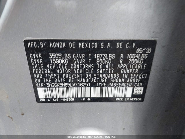 Honda FIT EX 2020 3HGGK5H85LM716251 Image 9