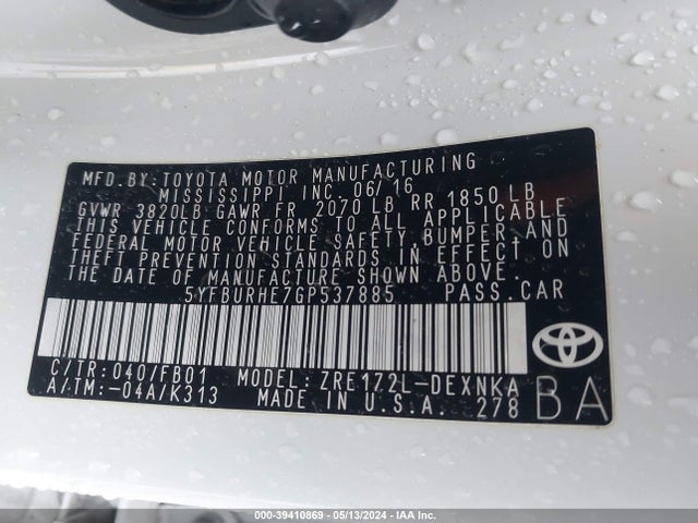 Toyota COROLLA LE 2016 5YFBURHE7GP537885 Image 9