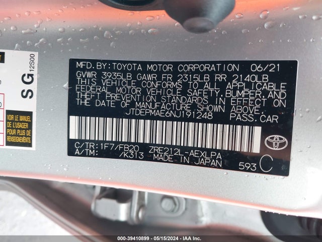 Toyota COROLLA LE 2022 JTDEPMAE6NJ191248 Image 9