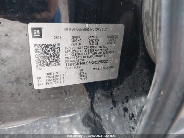1GNSKHKC5KR129222 Chevrolet Suburban Lt