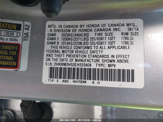 Honda CR-V EX 2014 2HKRM3H53EH555404 Image 9