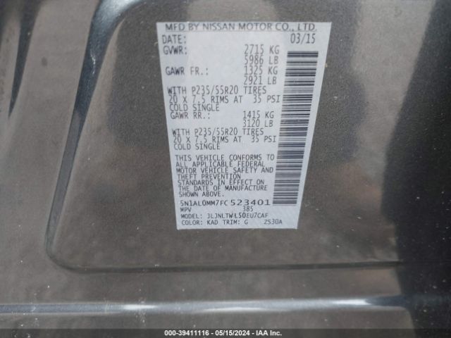 5N1AL0MM7FC523401 Infiniti QX60