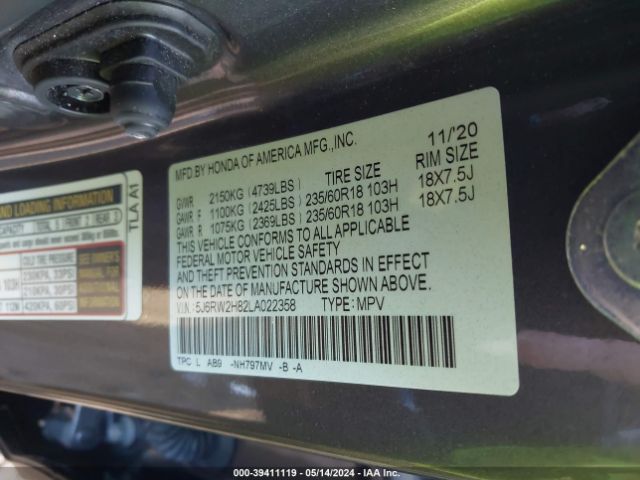 5J6RW2H82LA022358 Honda Cr-v Awd Ex-l