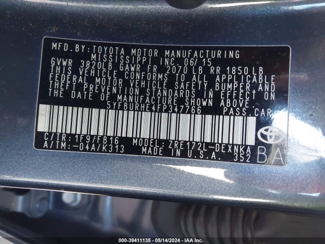 Toyota Corolla Le Plus 2015 5YFBURHE4FP347766 Image 9