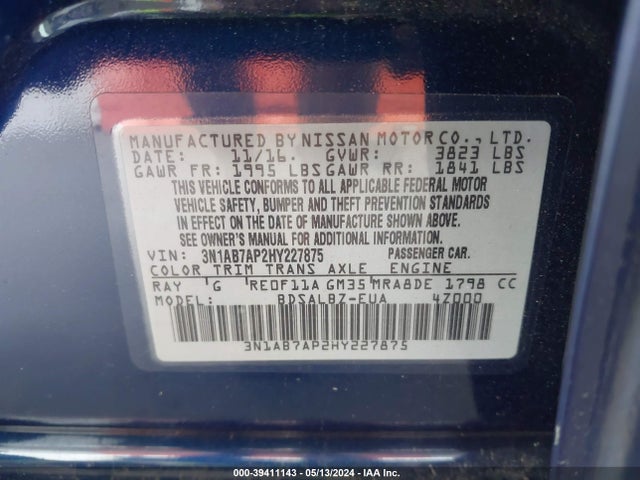 Nissan SENTRA S 2017 3N1AB7AP2HY227875 Image 9