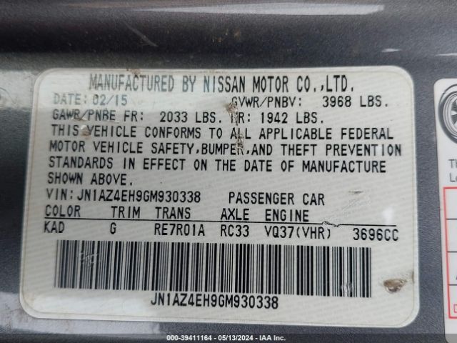JN1AZ4EH9GM930338 Nissan 370Z