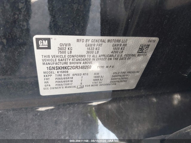 Chevrolet Suburban Lt 2016 1GNSKHKC2GR348260 Image 9