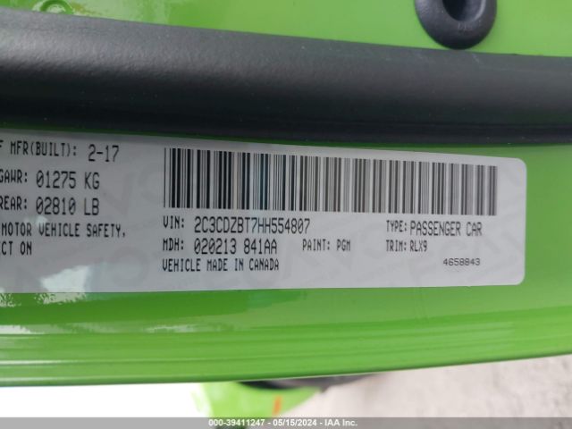 2C3CDZBT7HH554807 Dodge Challenger R/t Plus