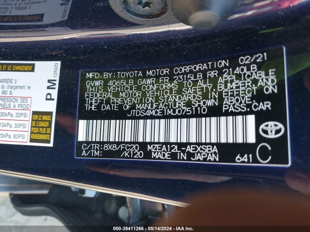 Toyota COROLLA SE 2021 JTDS4MCE1MJ075110 Image 9