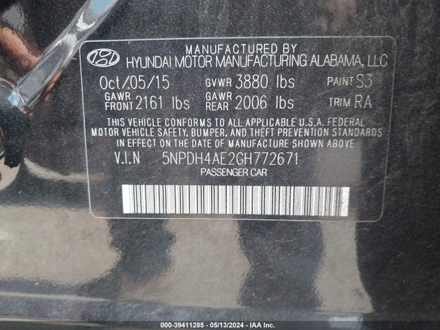 Hyundai ELANTRA SE 2016 5NPDH4AE2GH772671 Image 9