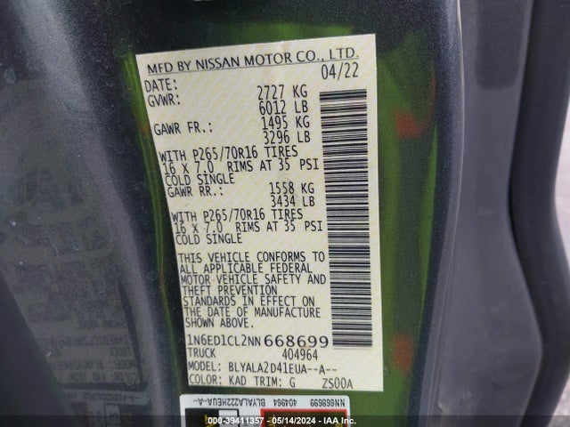Nissan Frontier King Cab S 4x2 2022 1N6ED1CL2NN668699 Image 9