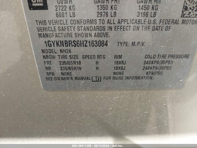 1GYKNBRS6HZ163084 Cadillac XT5 LUXURY