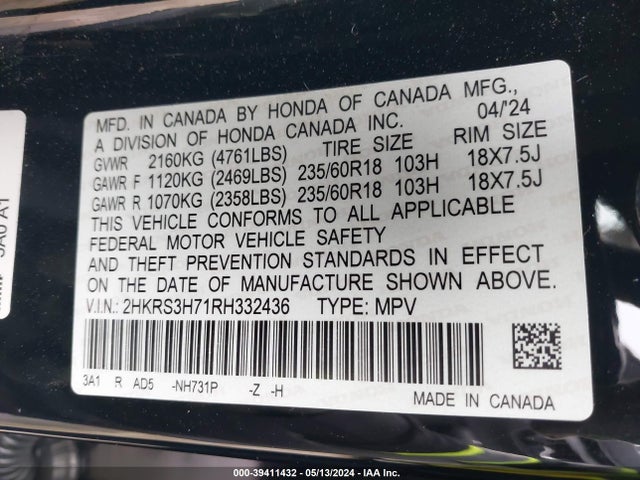 Honda Cr-v Ex-l 2wd 2024 2HKRS3H71RH332436 Image 9