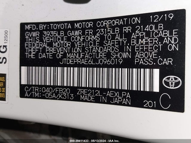 Toyota COROLLA LE 2020 JTDEPRAE6LJ096019 Image 9