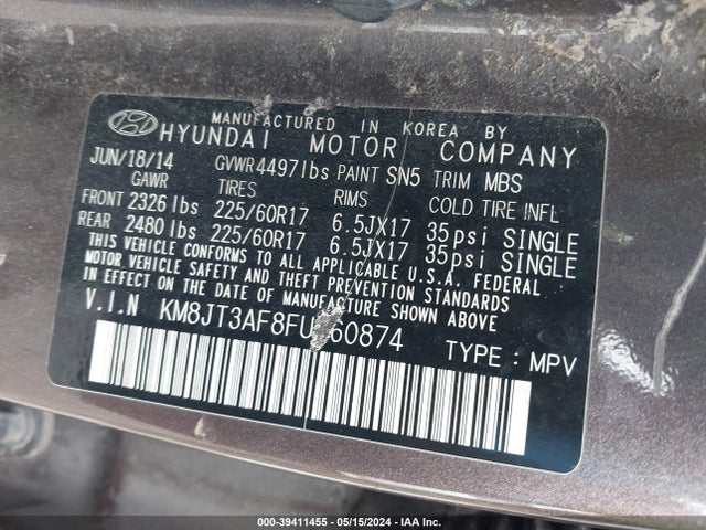 Hyundai TUCSON GLS 2015 KM8JT3AF8FU960874 Image 9