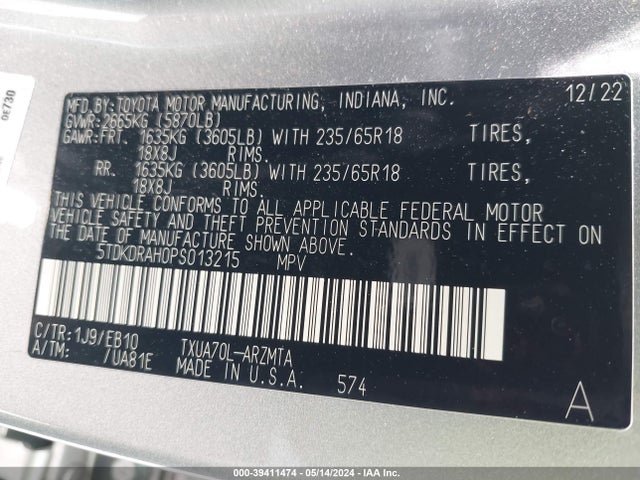 Toyota Highlander Xle 2023 5TDKDRAH0PS013215 Image 9