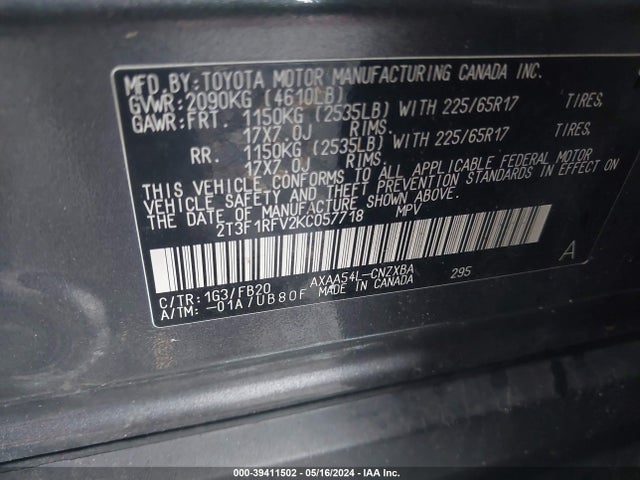 Toyota RAV4 LE 2019 2T3F1RFV2KC057718 Image 9