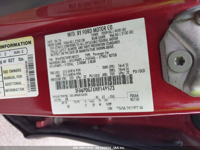 Ford FUSION S 2017 3FA6P0G7XHR148523 Image 9