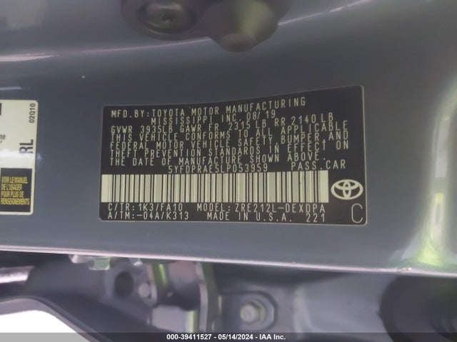 Toyota COROLLA L 2020 5YFDPRAE5LP053959 Image 9