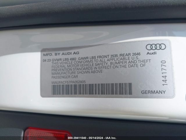 WAUFACF57PA052805 Audi A5 Sportback Premium Plus 45 Tfsi S Line Quattro S Tronic