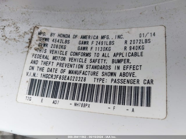 Honda Accord Ex-l V-6 2014 1HGCR3F85EA020328 Image 9