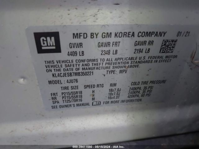 KL4CJESB7MB350221 Buick Encore Awd Preferred