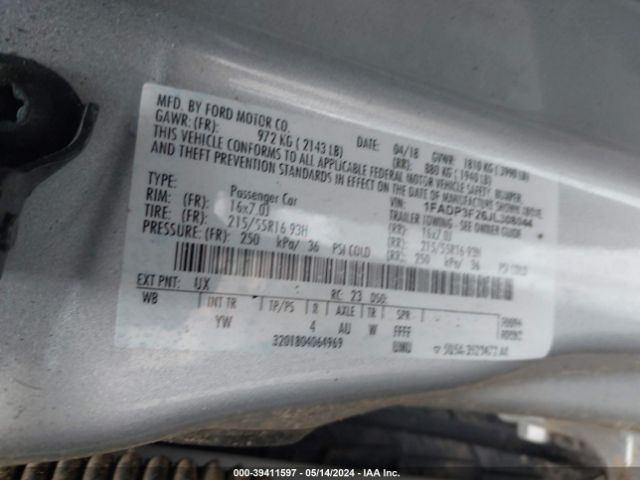 1FADP3F26JL308044 Ford FOCUS SE