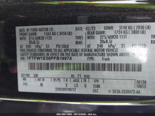 1FTFW1E58PFB19974 Ford F-150 Xl