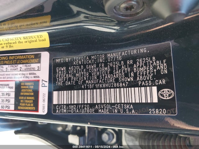 Toyota CAMRY SE 2017 4T1BF1FK8HU286847 Image 9