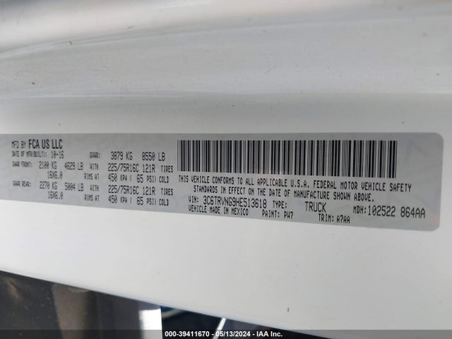 3C6TRVNG9HE513618 RAM Promaster 1500 Low Roof 118 Wb