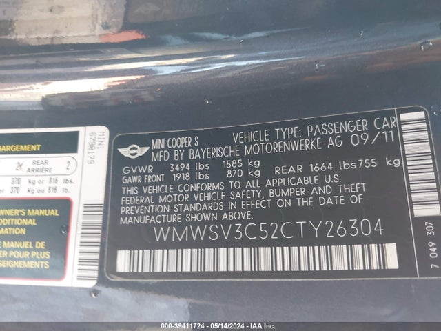 2012 MINI COOPER S WMWSV3C52CTY26304 Photo 8