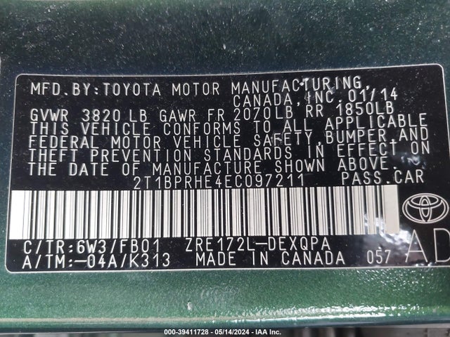 Toyota Corolla Le Eco 2014 2T1BPRHE4EC097211 Image 9