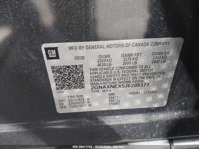 Chevrolet Equinox Premier 2018 2GNAXNEX5J6289377 Image 9