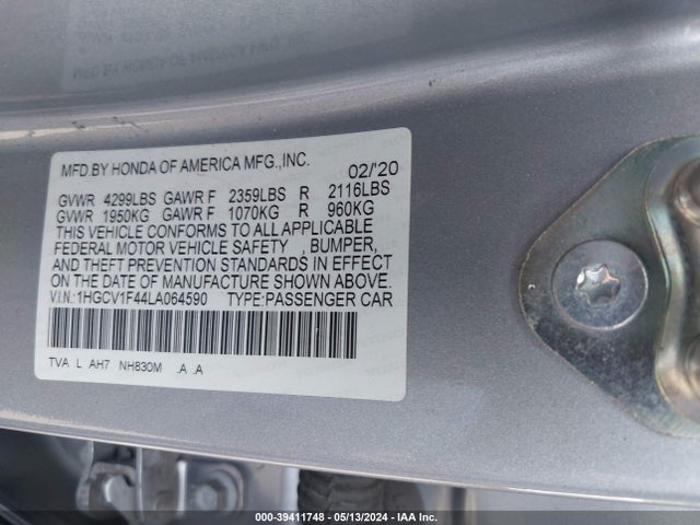 Honda ACCORD EX 2020 1HGCV1F44LA064590 Image 9