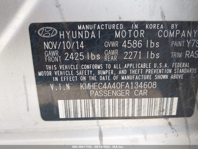 Hyundai SONATA HYBRID 2015 KMHEC4A40FA134608 Image 9