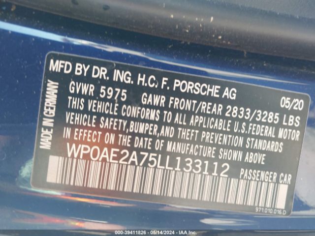 2020 PORSCHE PANAMERA E-HYBRID WP0AE2A75LL133112 Photo 8