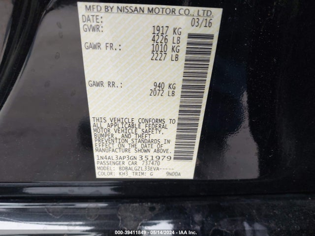 Nissan Altima 2.5 S 2016 1N4AL3AP3GN351979 Image 9