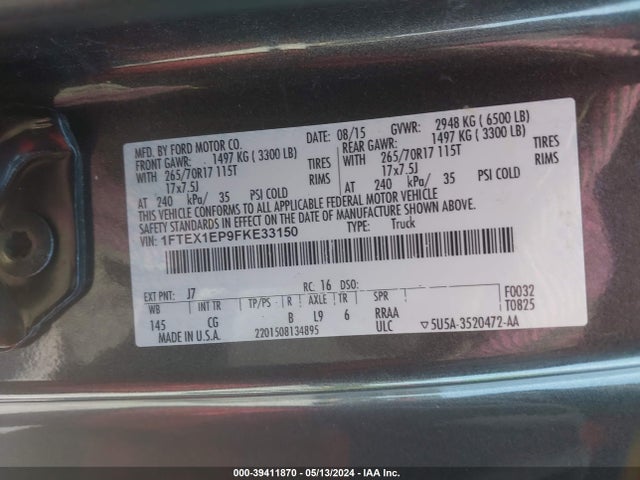 Ford F-150 Xl 2015 1FTEX1EP9FKE33150 Image 9